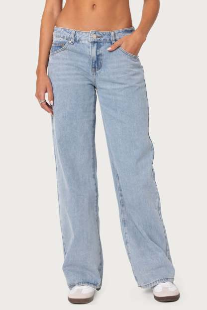 Raelynn Washed Low Rise Baggy Jeans - LIGHT BLUE