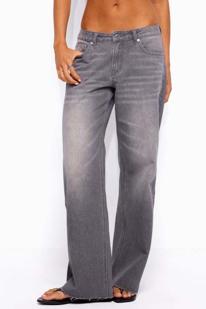 Raelynn Washed Low Rise Baggy Jeans - CINDER-GRAY