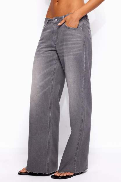 Raelynn Washed Low Rise Baggy Jeans - CINDER-GRAY