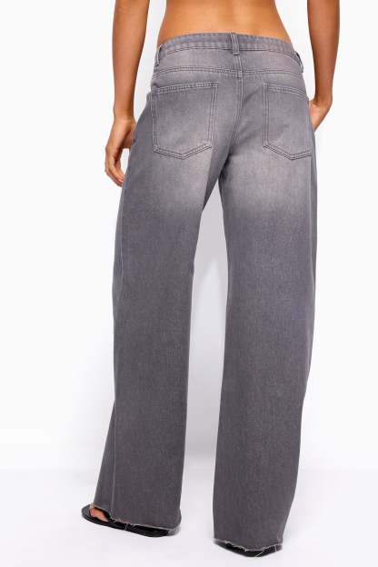Raelynn Washed Low Rise Baggy Jeans - CINDER-GRAY