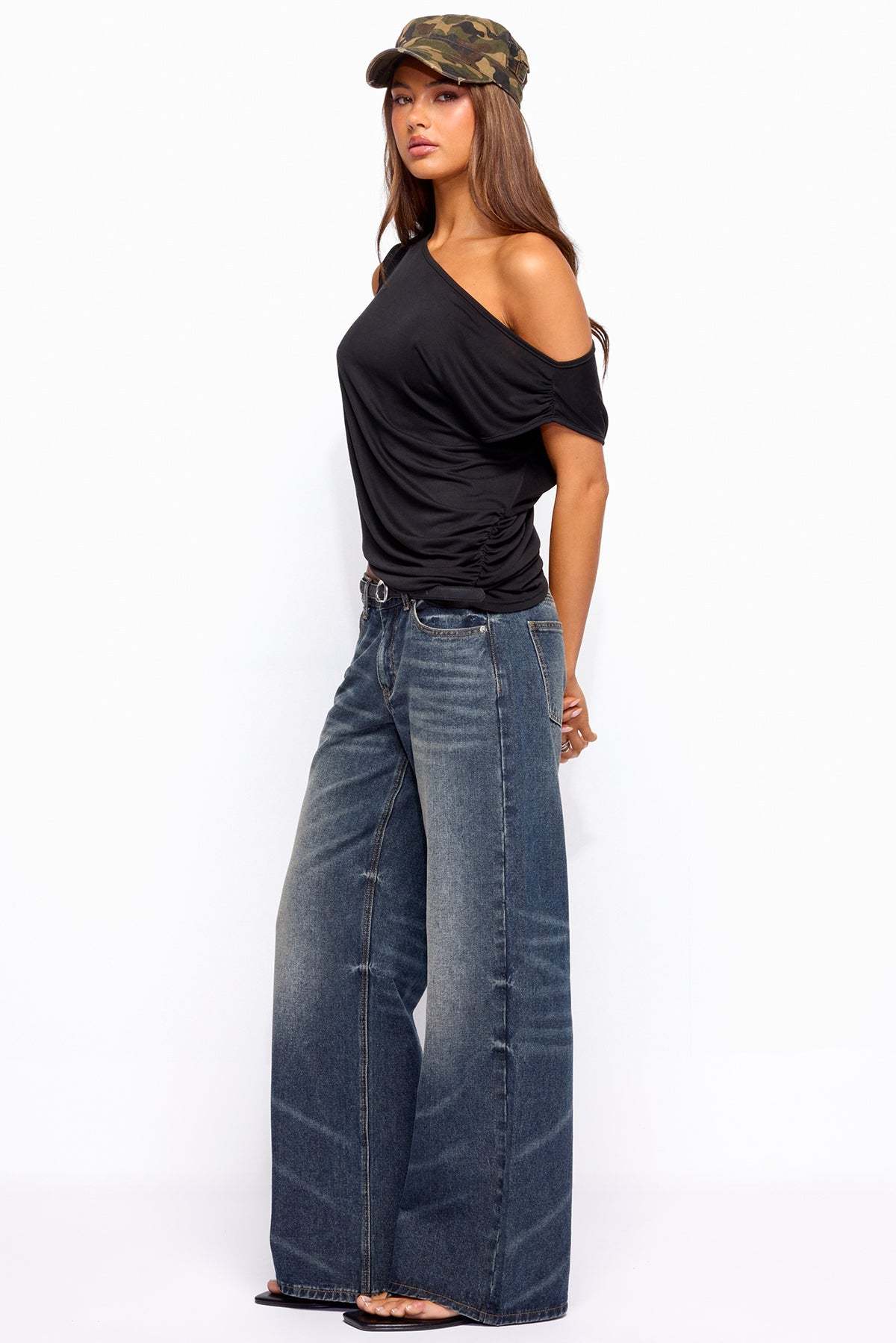 Raelynn Washed Low Rise Baggy Jeans - COSMOS-BLUE