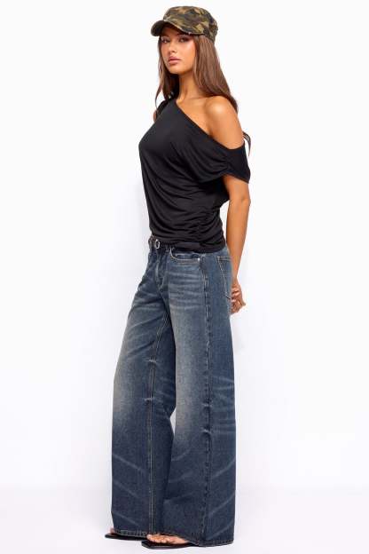 Raelynn Washed Low Rise Baggy Jeans - COSMOS-BLUE