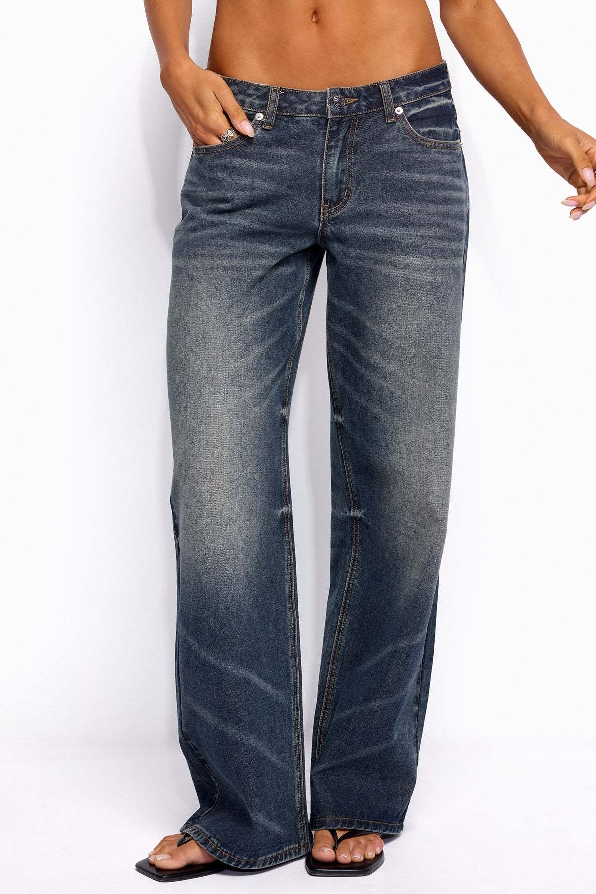 Raelynn Washed Low Rise Baggy Jeans - COSMOS-BLUE