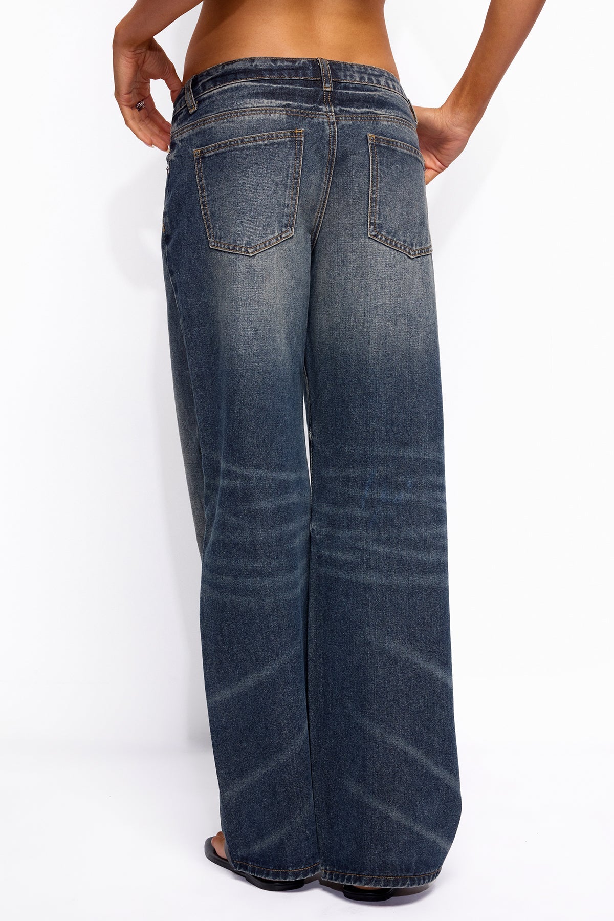 Raelynn Washed Low Rise Baggy Jeans - COSMOS-BLUE