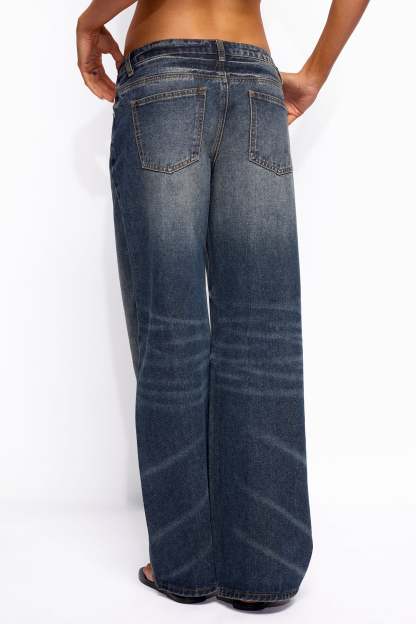 Raelynn Washed Low Rise Baggy Jeans - COSMOS-BLUE