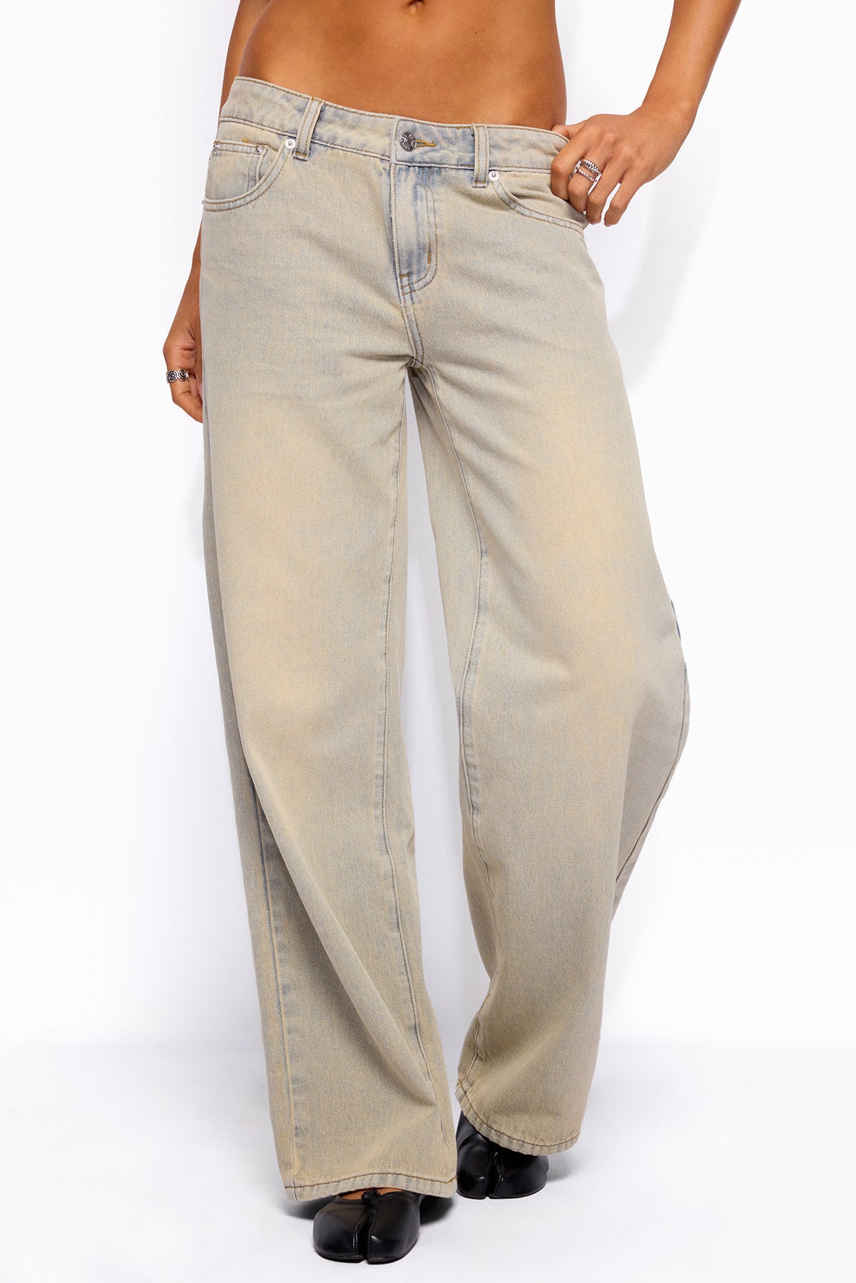 Raelynn Washed Low Rise Baggy Jeans - LAGOON-BLUE