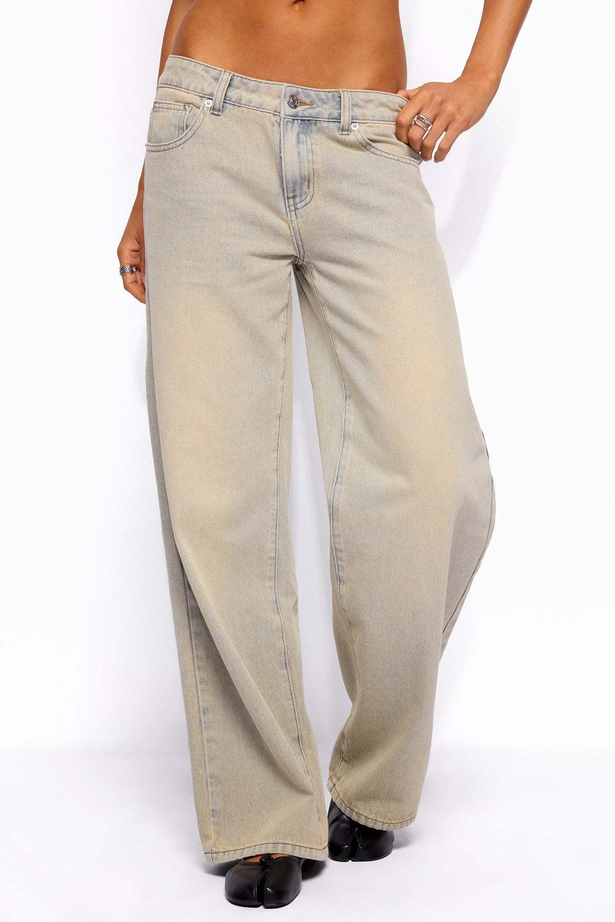 Raelynn Washed Low Rise Baggy Jeans - LAGOON-BLUE
