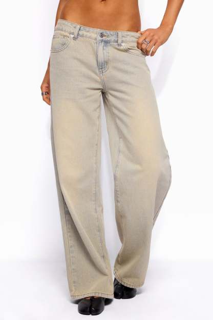 Raelynn Washed Low Rise Baggy Jeans - LAGOON-BLUE