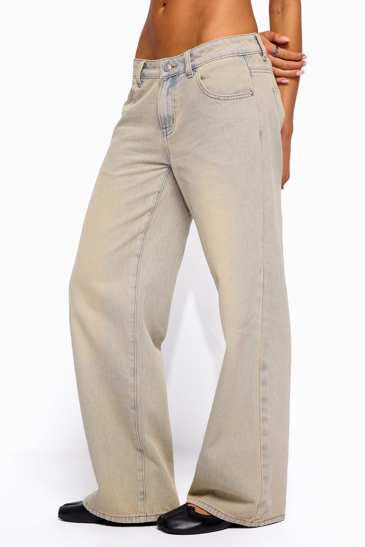 Raelynn Washed Low Rise Baggy Jeans - LAGOON-BLUE