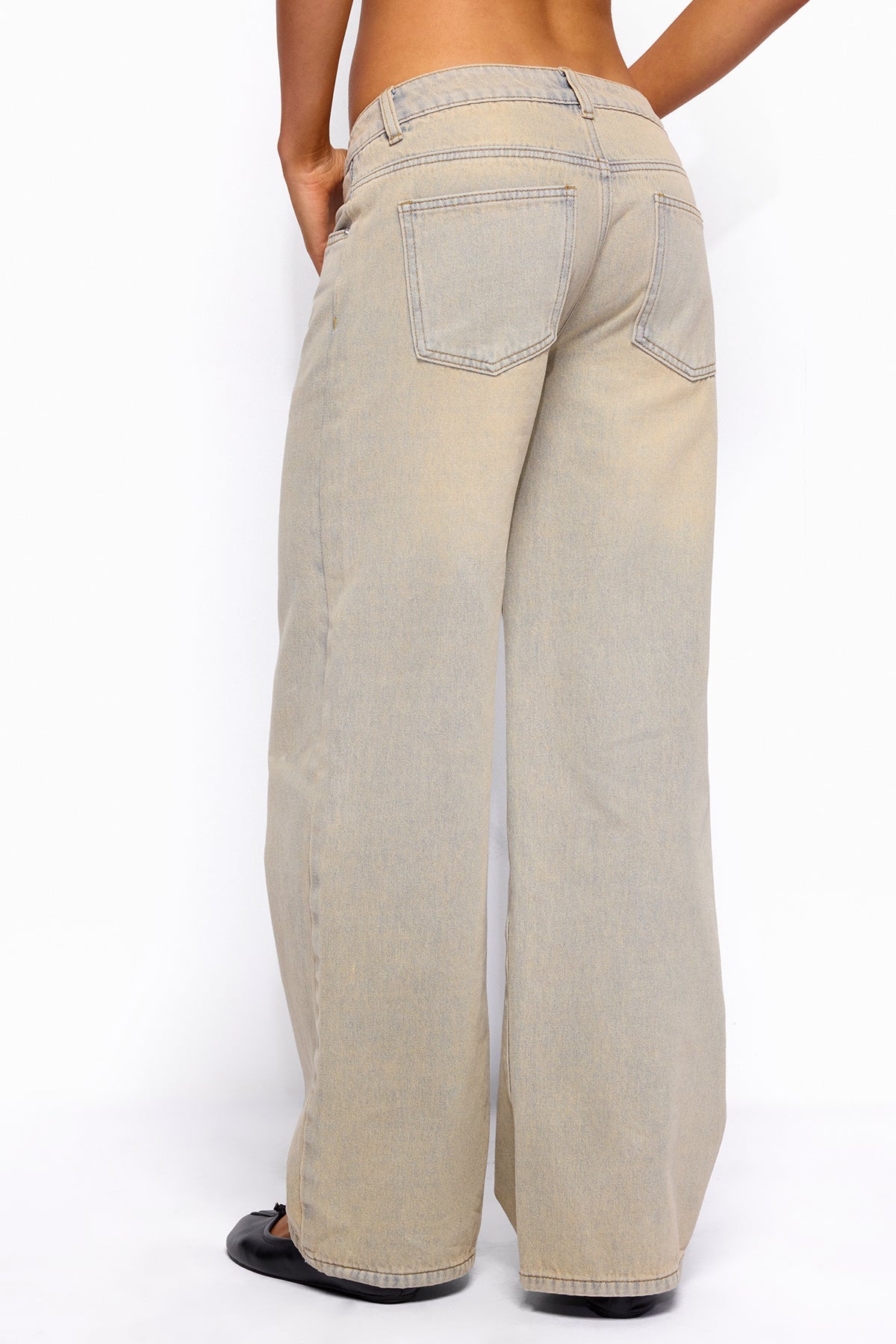 Raelynn Washed Low Rise Baggy Jeans - LAGOON-BLUE