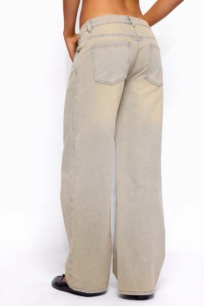 Raelynn Washed Low Rise Baggy Jeans - LAGOON-BLUE