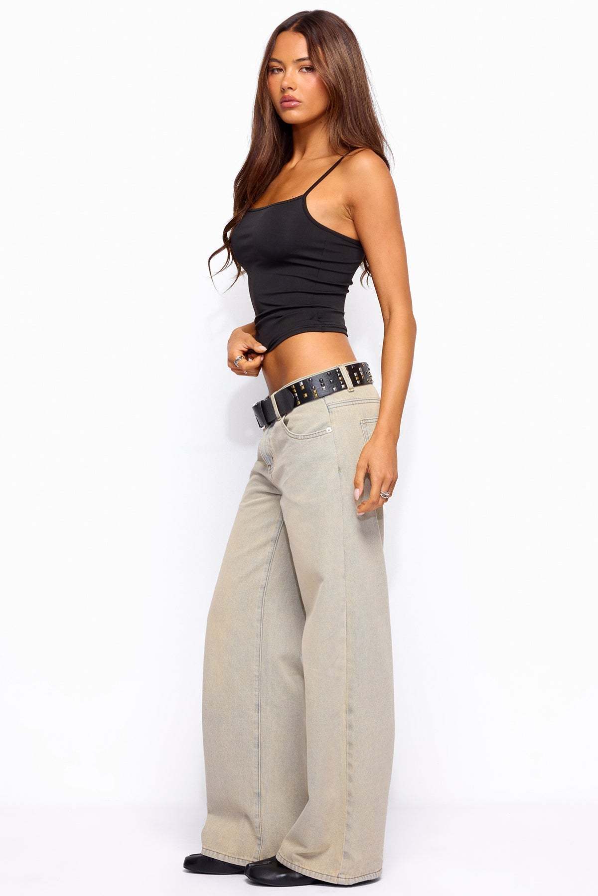 Raelynn Washed Low Rise Baggy Jeans - LAGOON-BLUE
