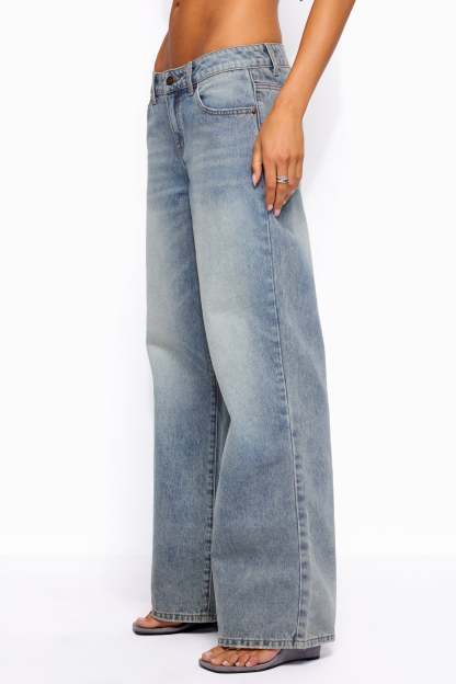 Raelynn Washed Low Rise Baggy Jeans - TIDAL-BLUE