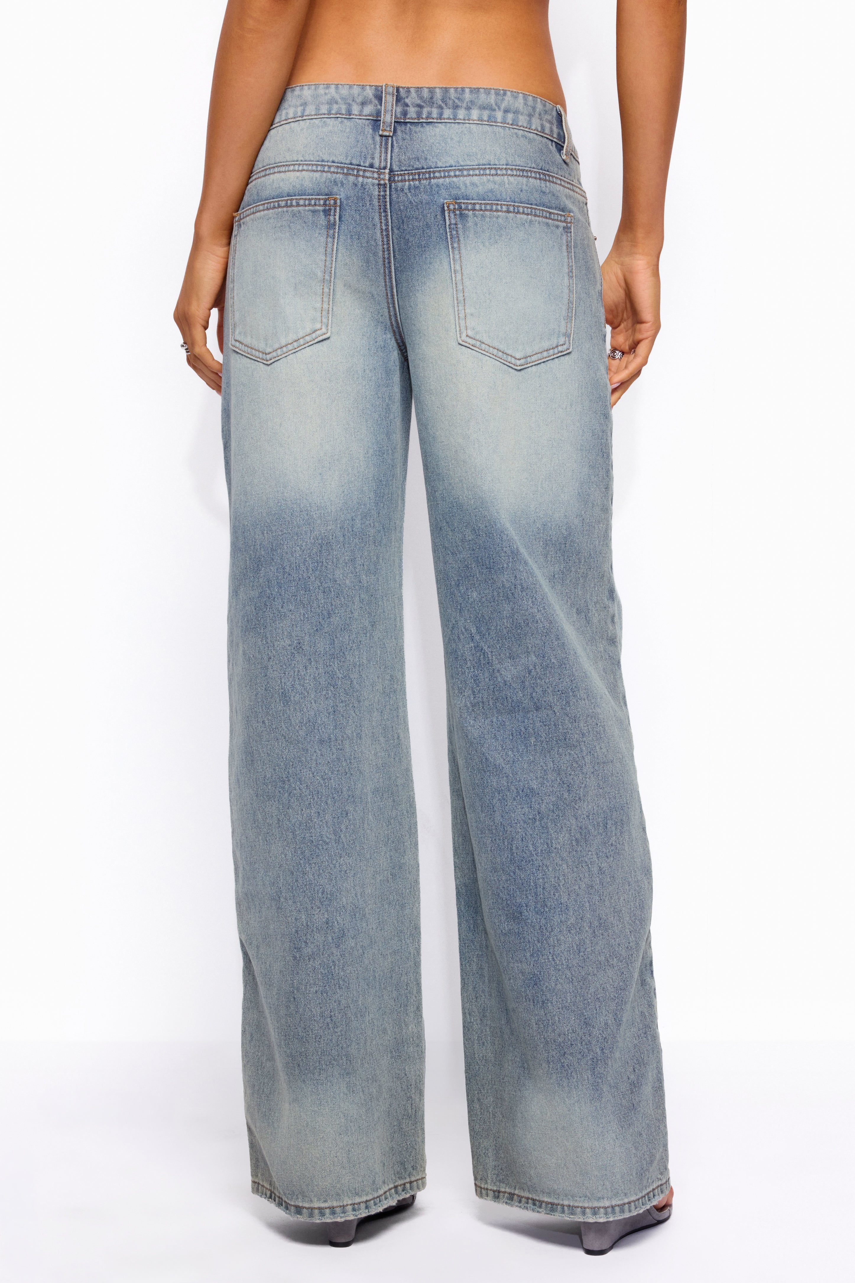 Raelynn Washed Low Rise Baggy Jeans - TIDAL-BLUE
