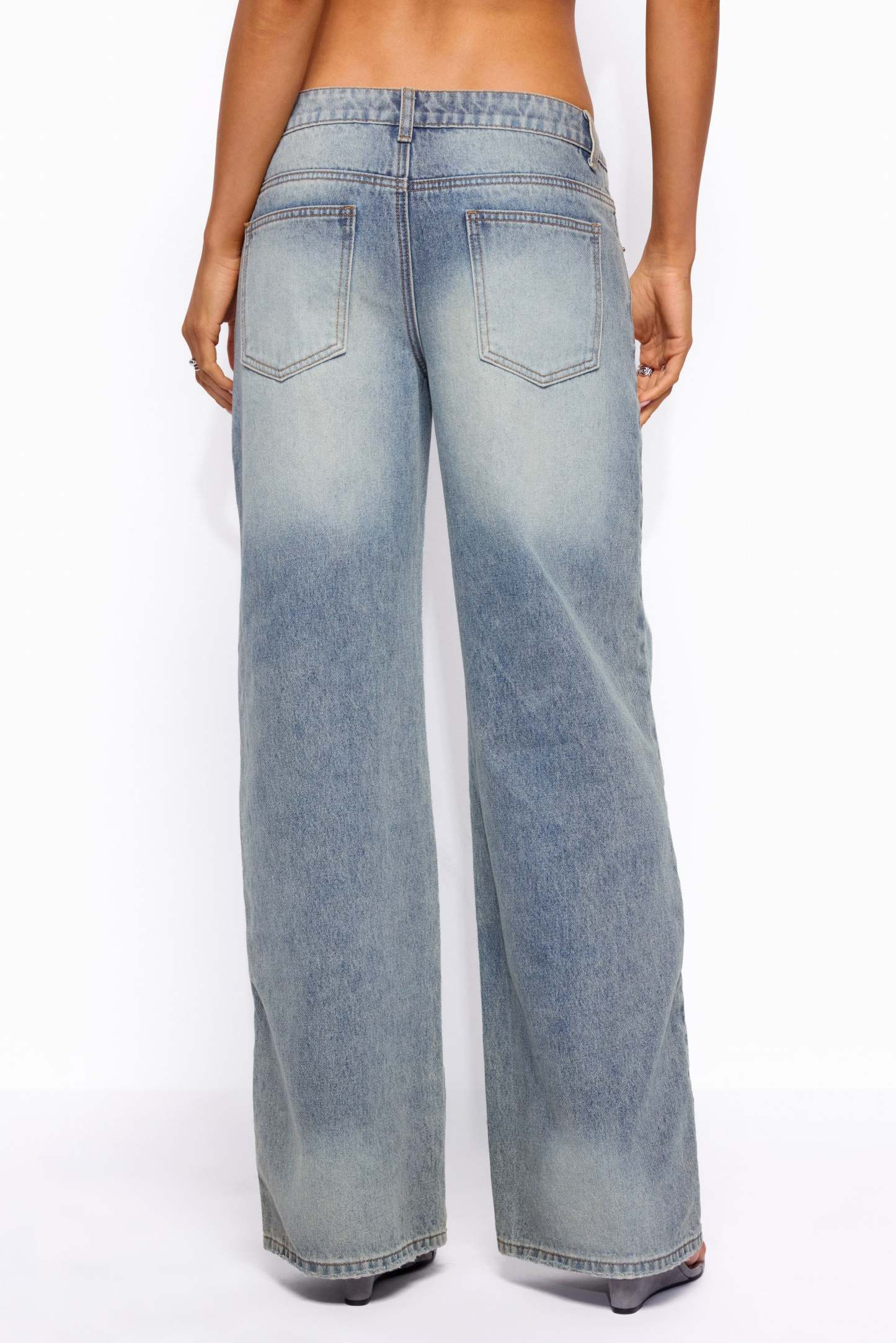 Raelynn Washed Low Rise Baggy Jeans - TIDAL-BLUE