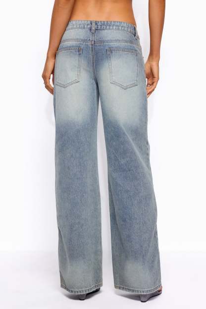 Raelynn Washed Low Rise Baggy Jeans - TIDAL-BLUE