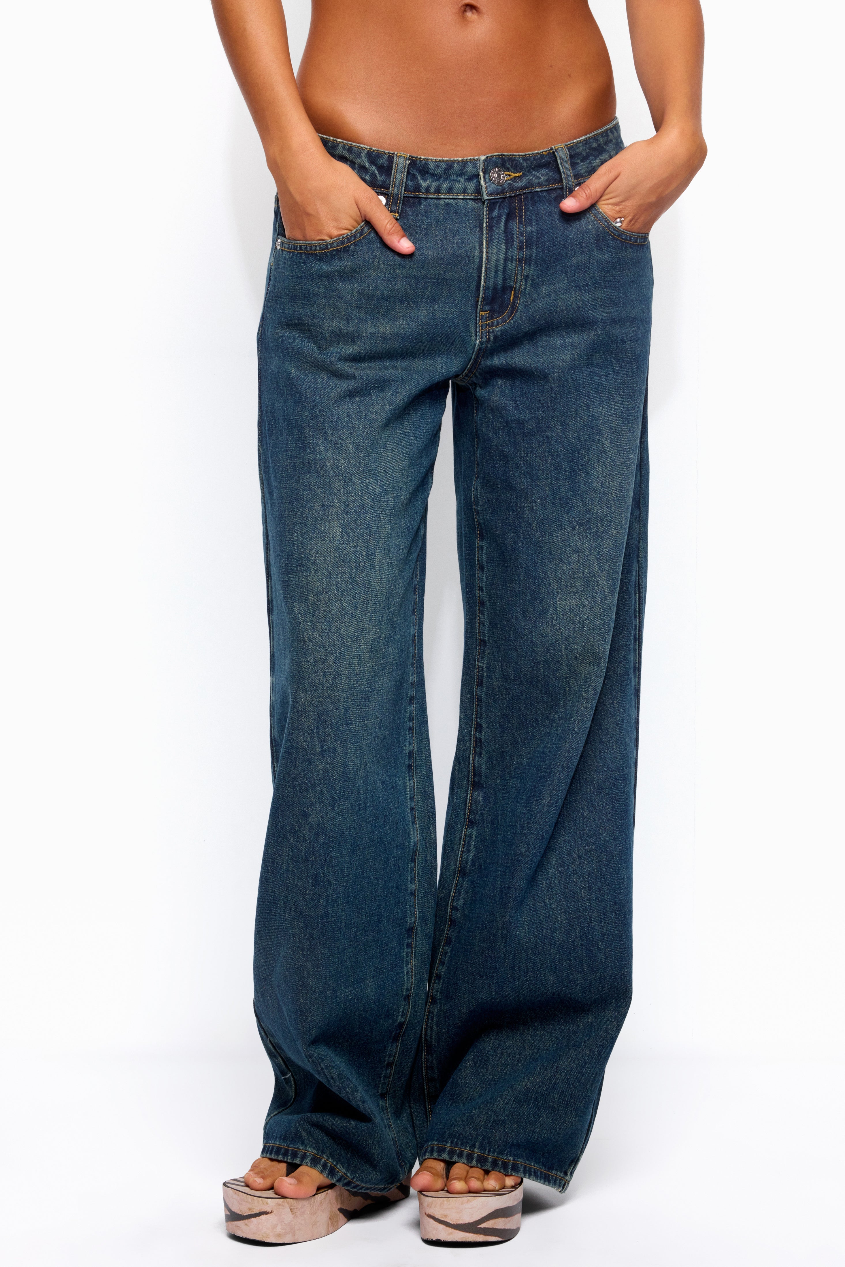 Raelynn Washed Low Rise Baggy Jeans - TWILIGHT-BLUE