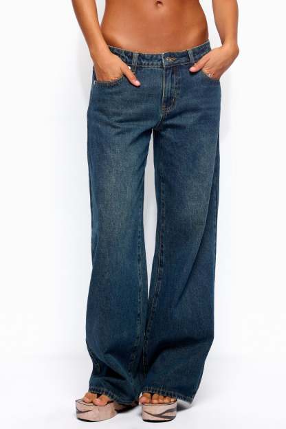 Raelynn Washed Low Rise Baggy Jeans - TWILIGHT-BLUE