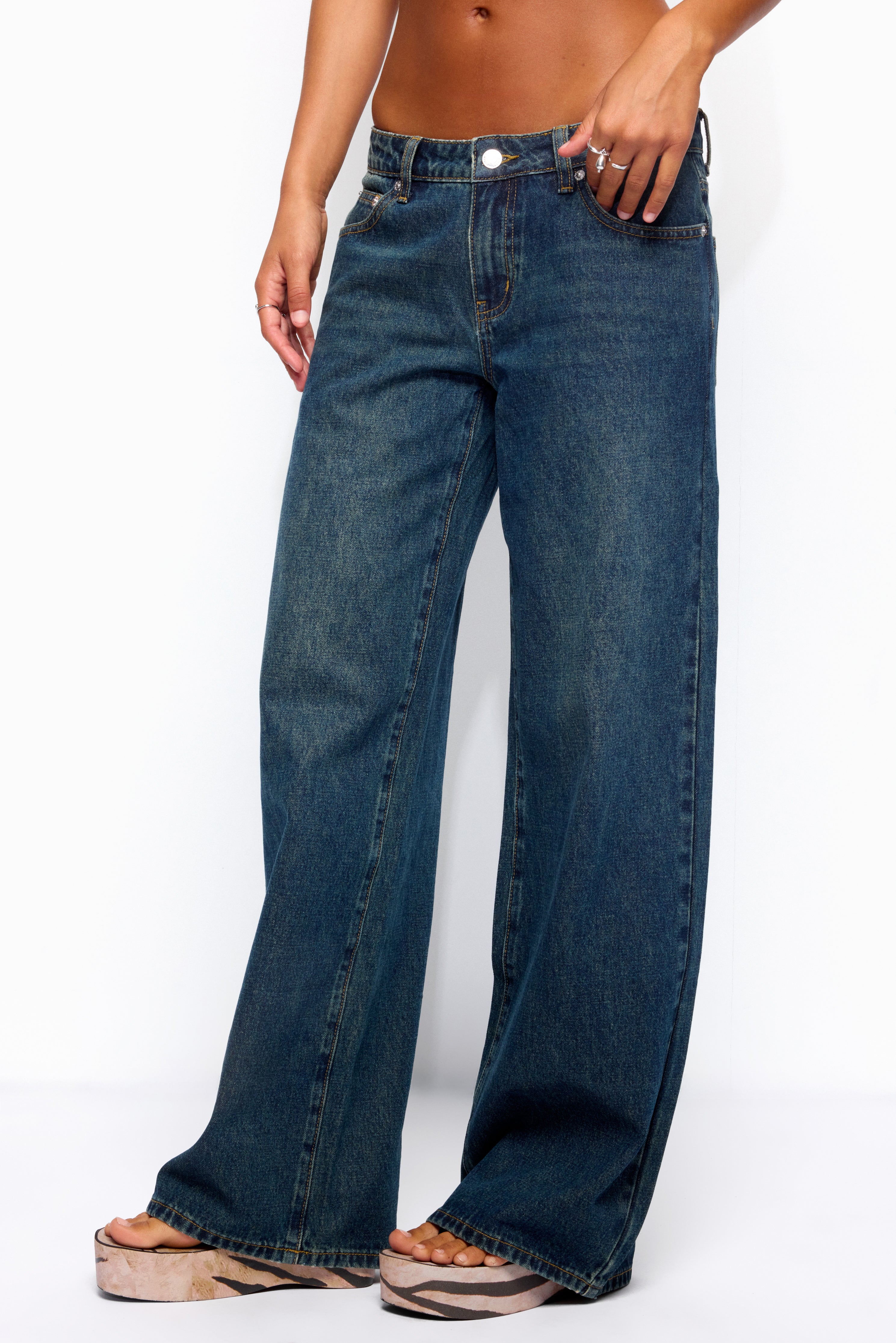 Raelynn Washed Low Rise Baggy Jeans - TWILIGHT-BLUE