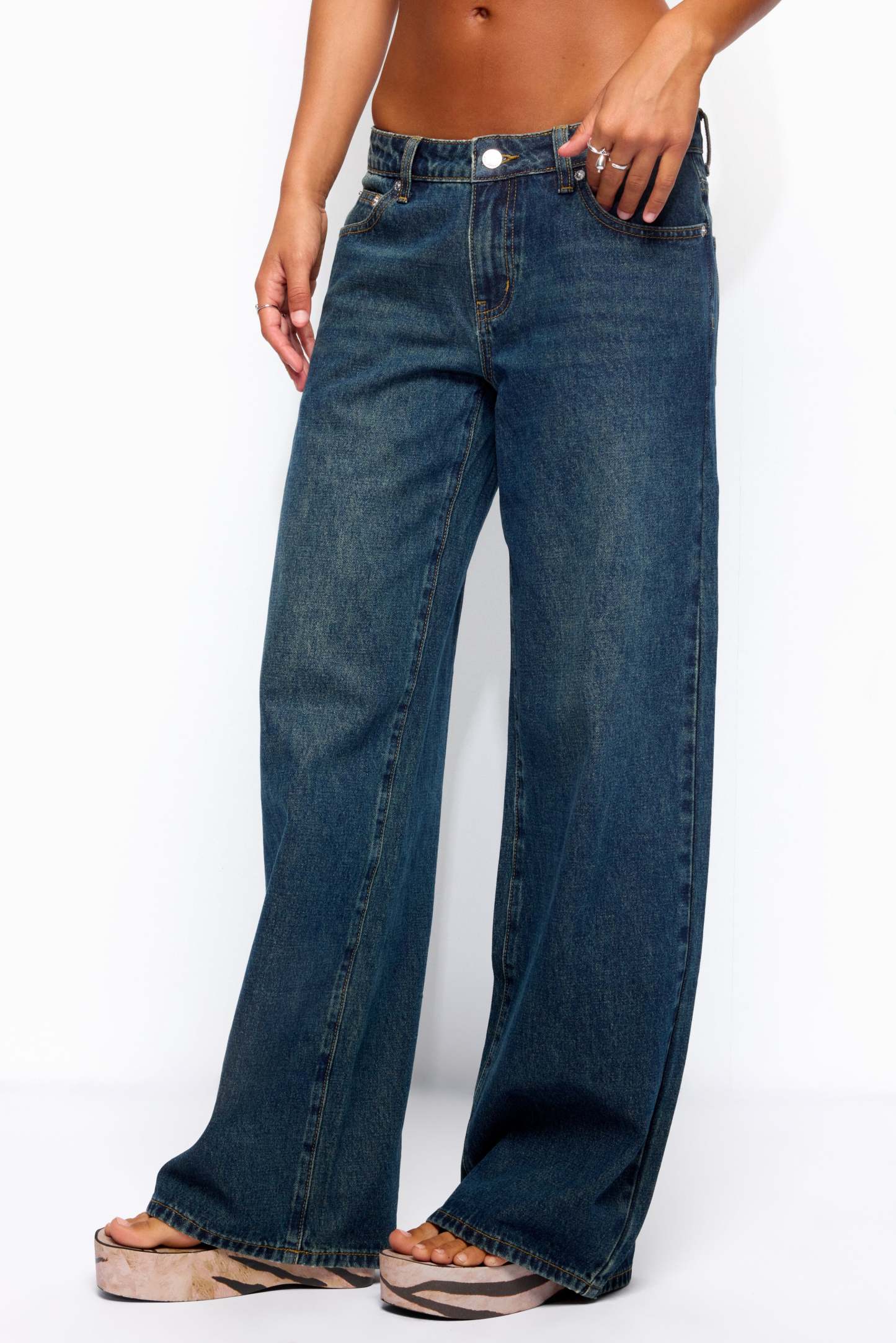 Raelynn Washed Low Rise Baggy Jeans - TWILIGHT-BLUE