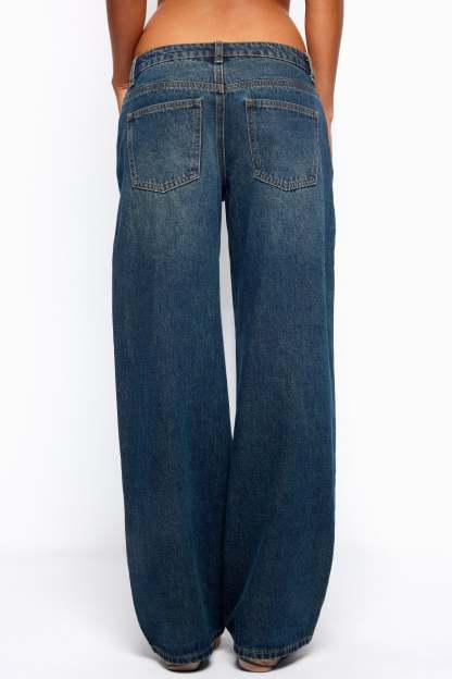 Raelynn Washed Low Rise Baggy Jeans - TWILIGHT-BLUE