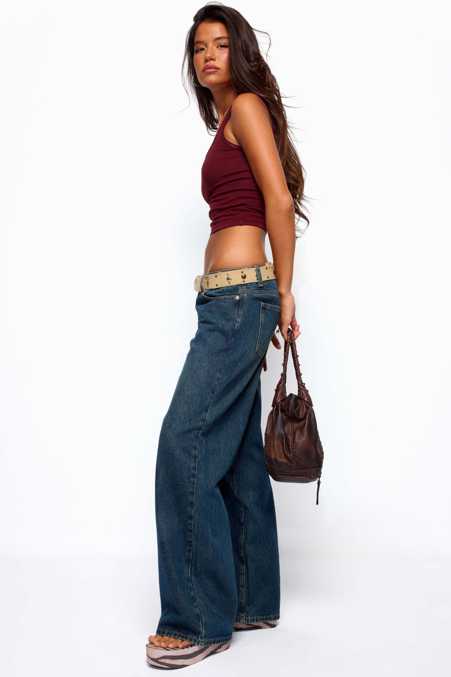 Raelynn Washed Low Rise Baggy Jeans - TWILIGHT-BLUE