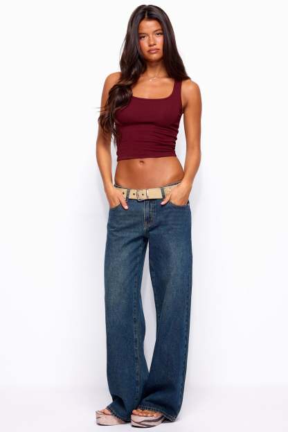 Raelynn Washed Low Rise Baggy Jeans - TWILIGHT-BLUE