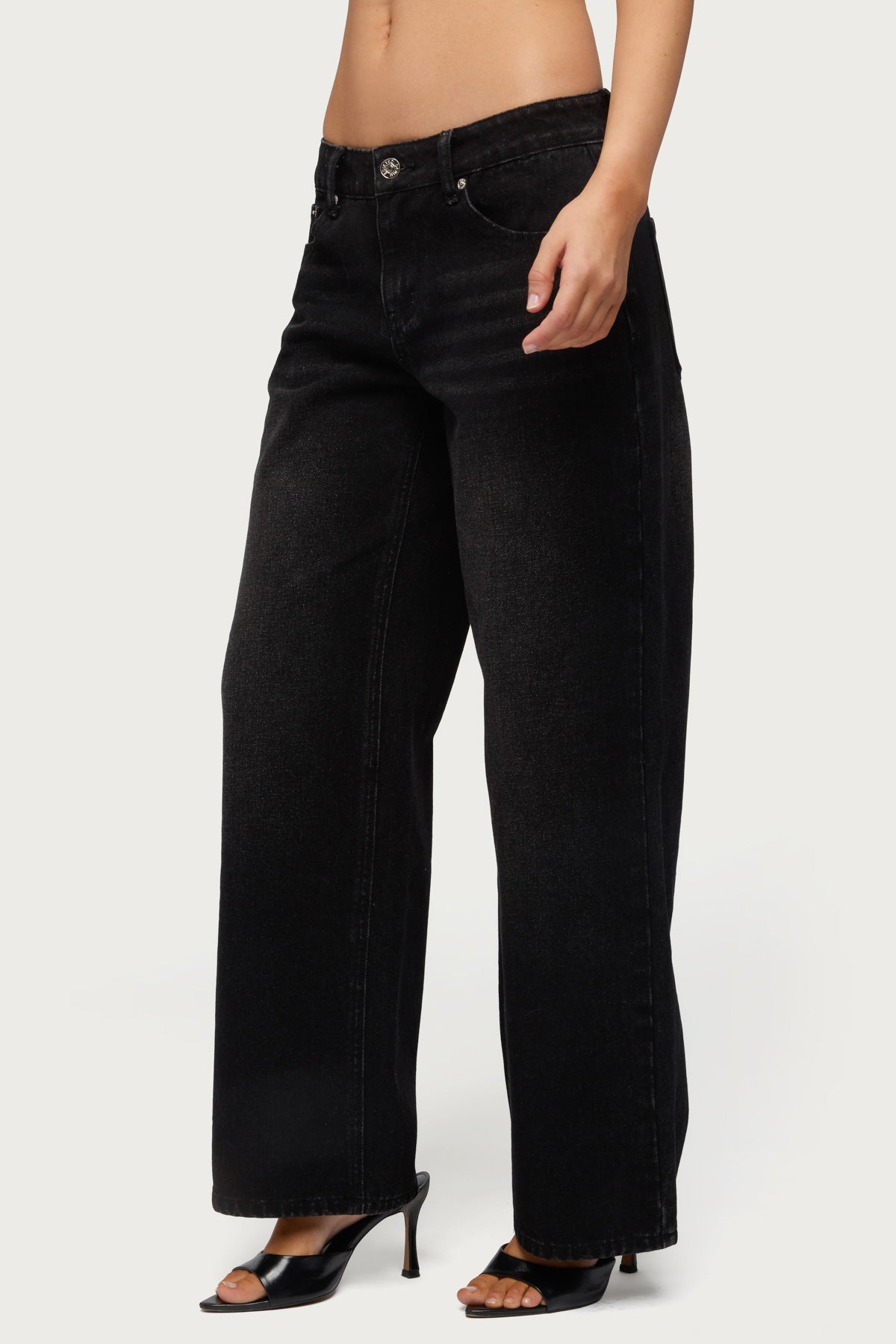 Petite Raelynn Washed Low Rise Baggy Jeans - DENIM-BLACK