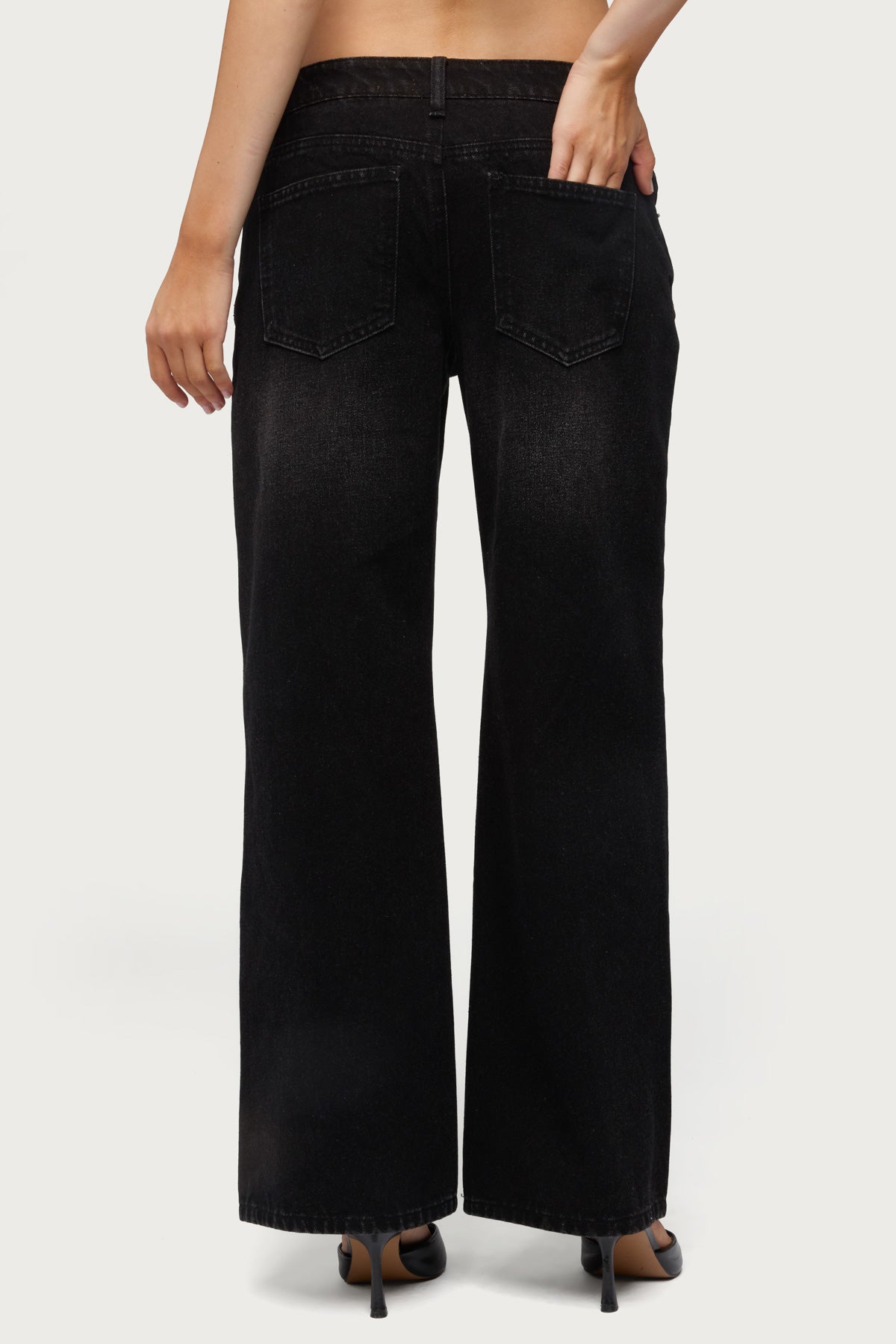 Petite Raelynn Washed Low Rise Baggy Jeans - DENIM-BLACK