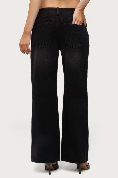 Petite Raelynn Washed Low Rise Baggy Jeans - DENIM-BLACK