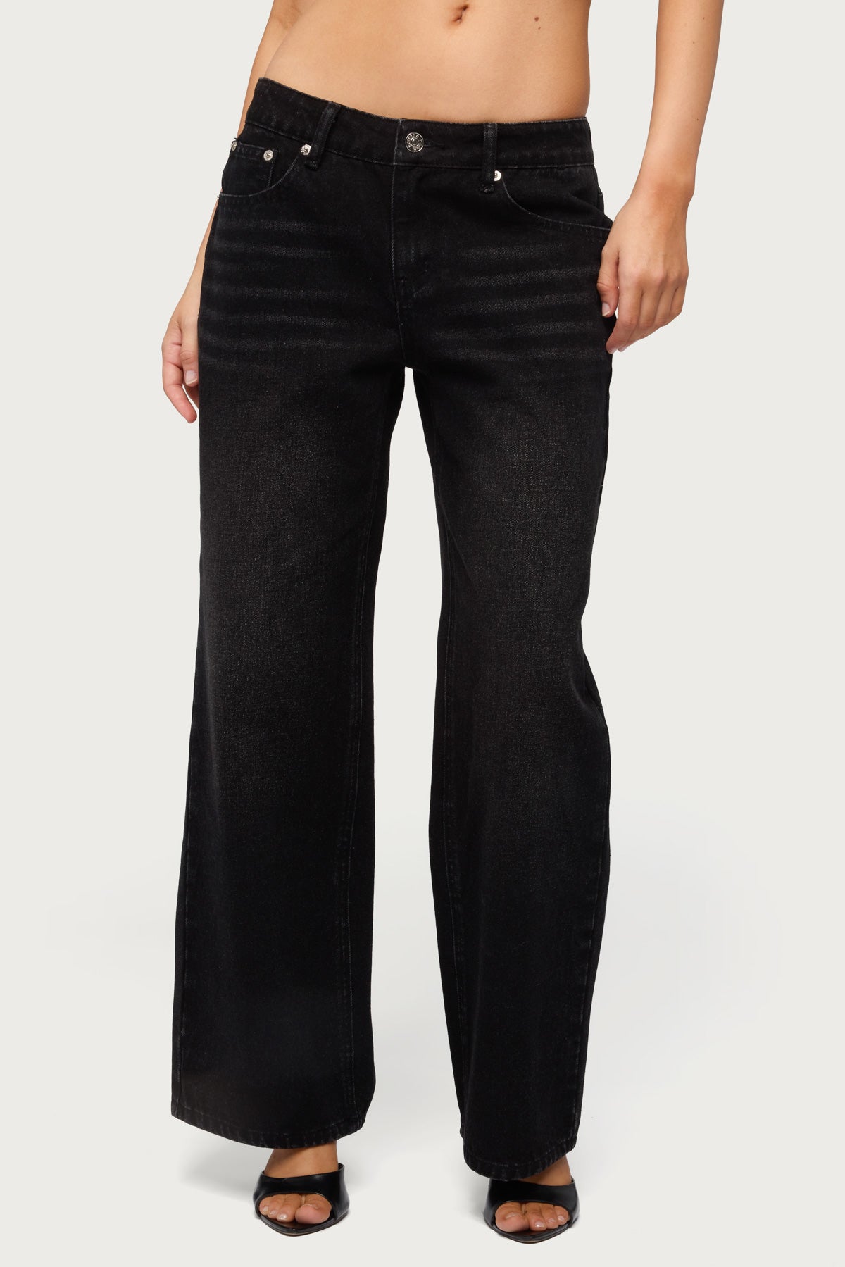 Petite Raelynn Washed Low Rise Baggy Jeans - DENIM-BLACK