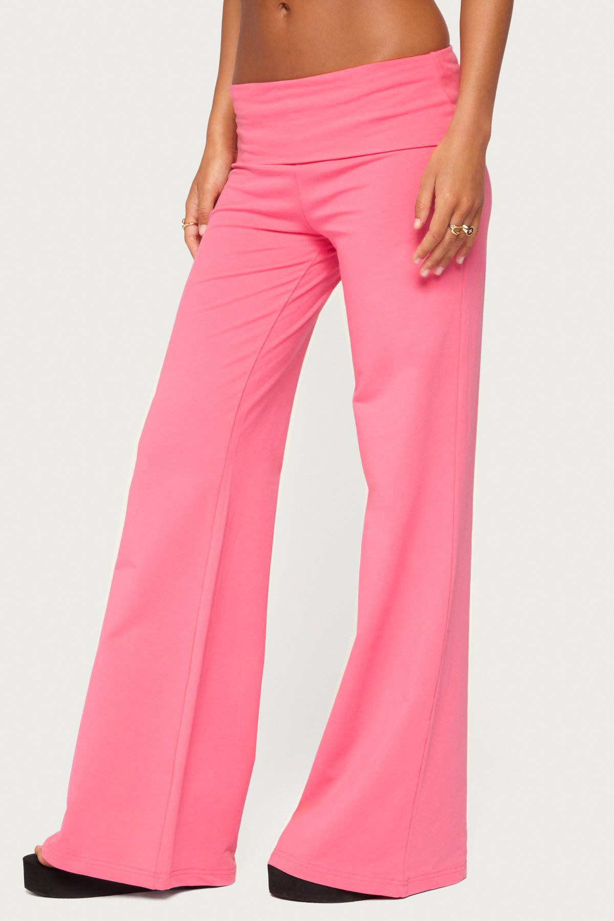Wide Leg Foldover Pants - PINK