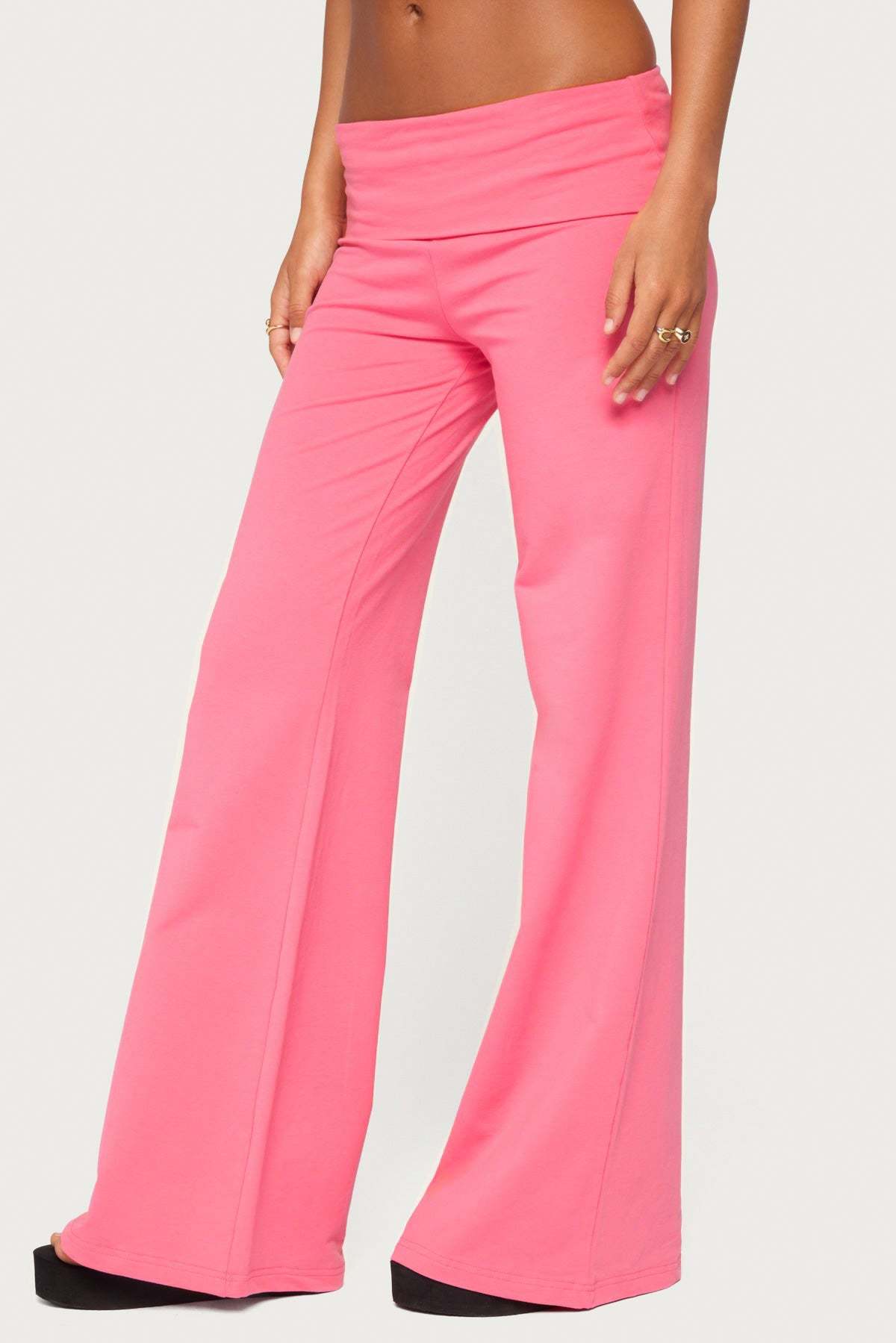 Wide Leg Foldover Pants - PINK