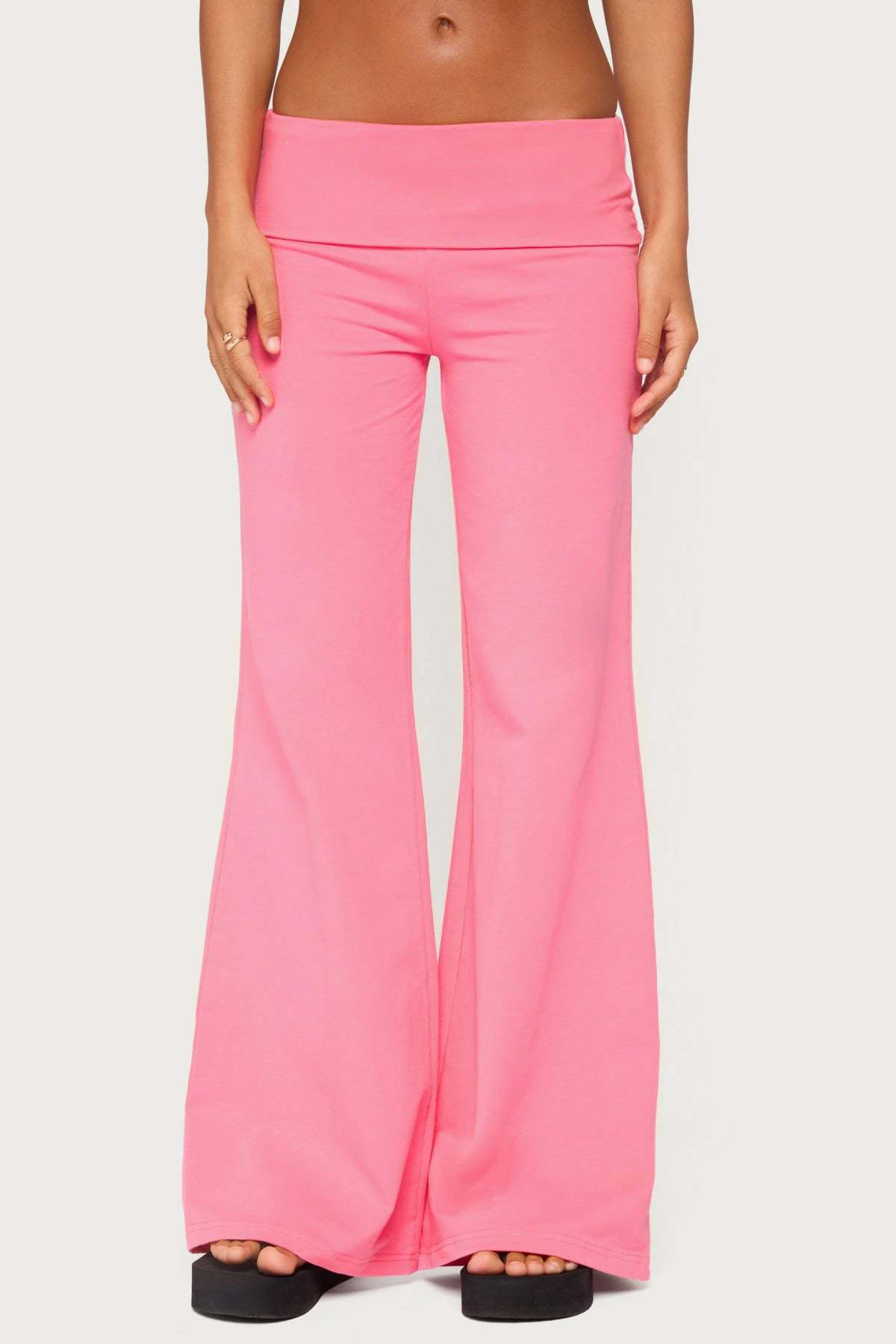 Wide Leg Foldover Pants - PINK