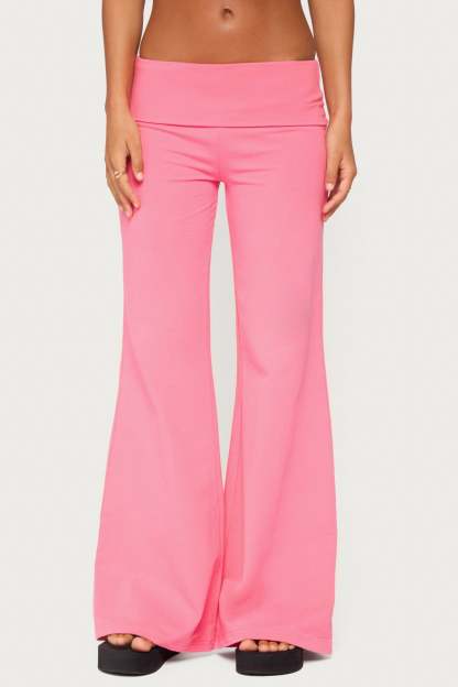 Wide Leg Foldover Pants - PINK