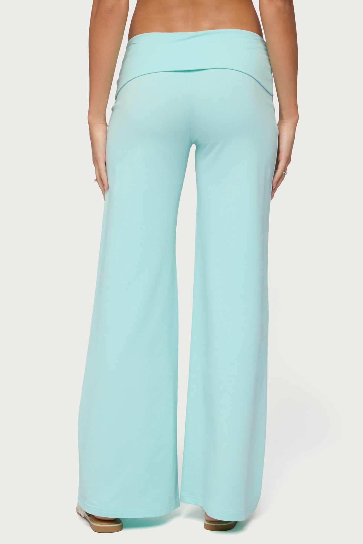Wide Leg Foldover Pants - TURQUOISE