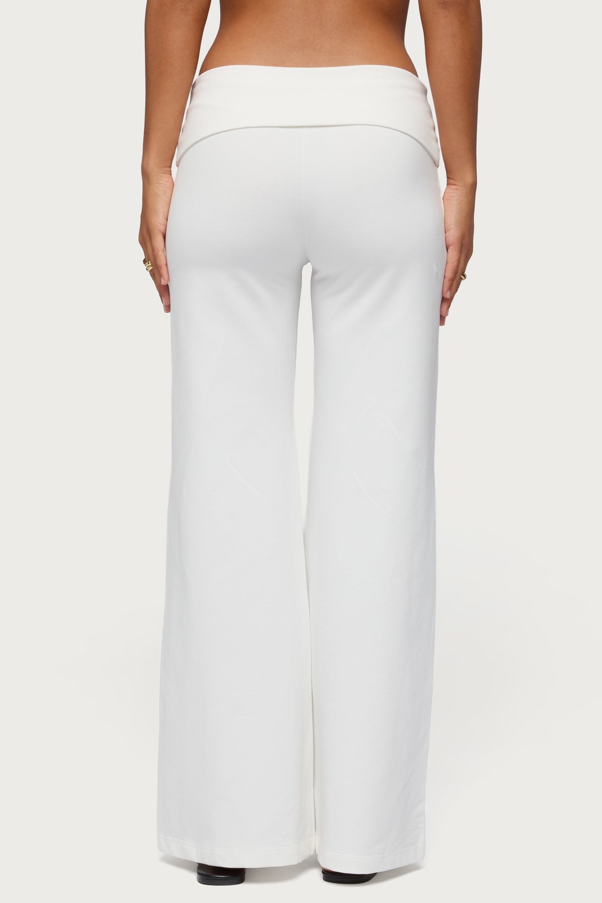 Wide Leg Foldover Pants - WHITE