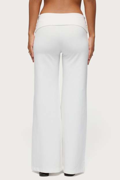 Wide Leg Foldover Pants - WHITE
