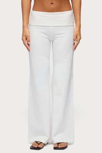 Wide Leg Foldover Pants - WHITE
