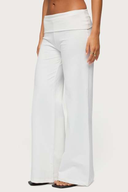 Wide Leg Foldover Pants - WHITE