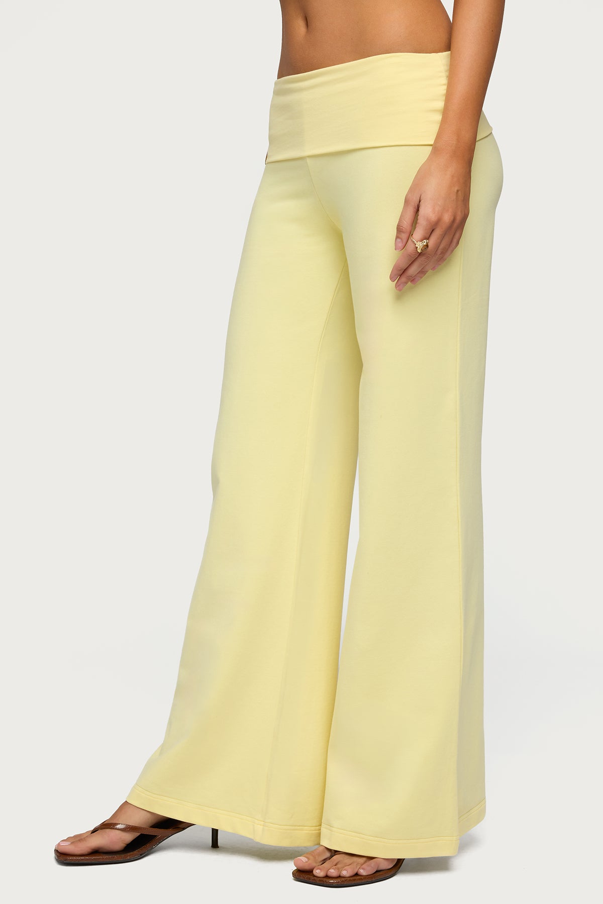 Wide Leg Foldover Pants - YELLOW