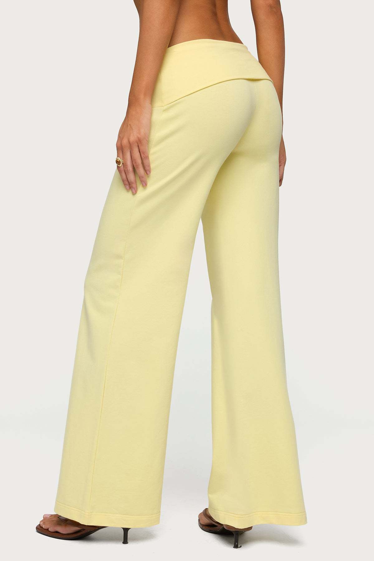 Wide Leg Foldover Pants - YELLOW