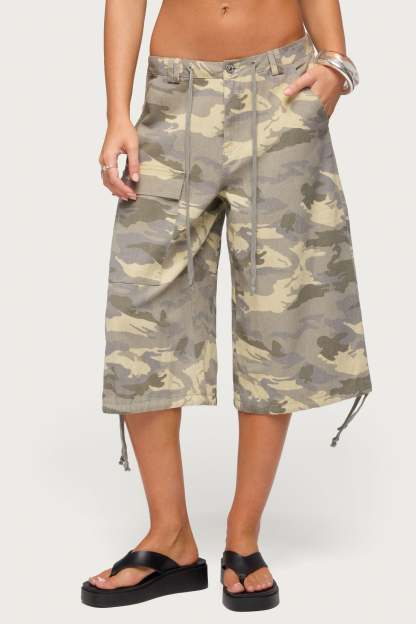 Camo Cargo Bermuda Shorts - GRAY