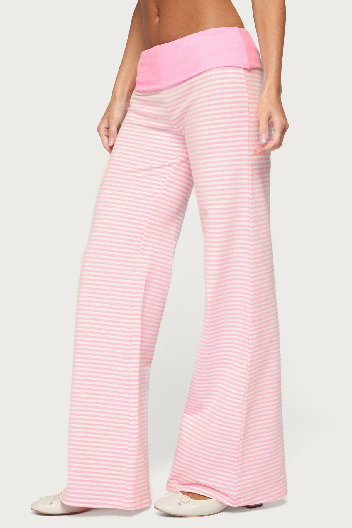Meggy Striped Foldover Pants - LIGHT-PINK-AND-WHITE