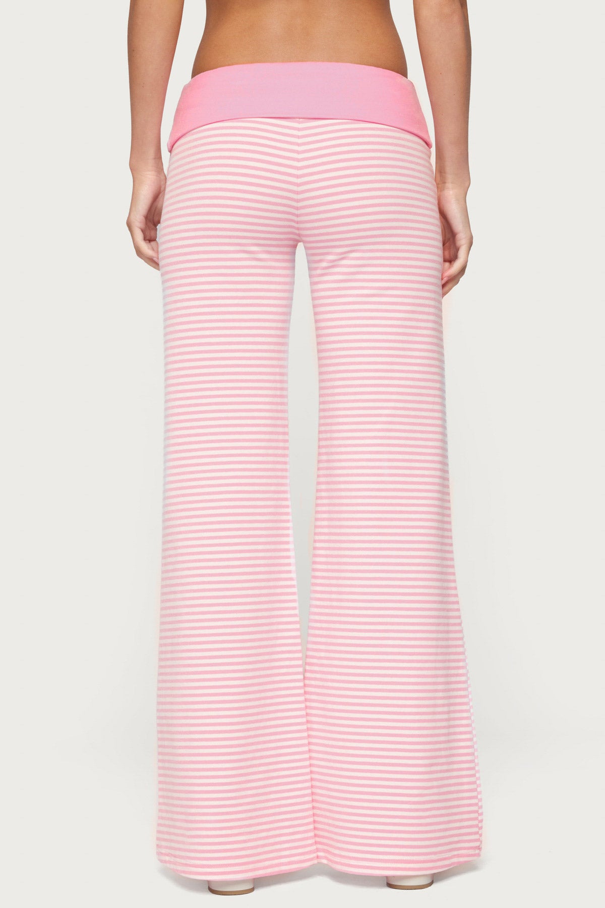 Meggy Striped Foldover Pants - LIGHT-PINK-AND-WHITE