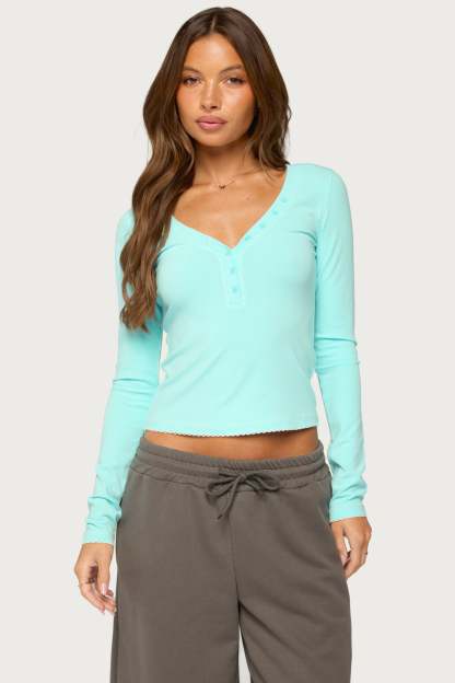 Yael Contrast Stitch Henley Top