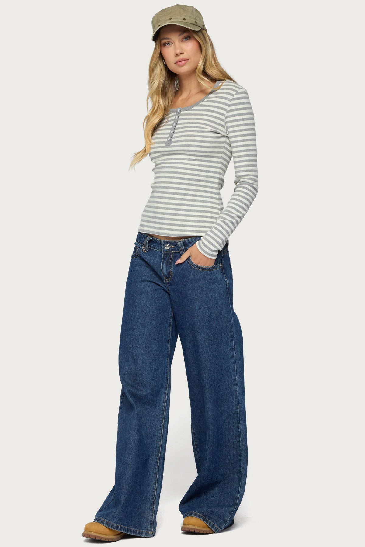 Roma Striped Henley Top - GRAY-MELANGE