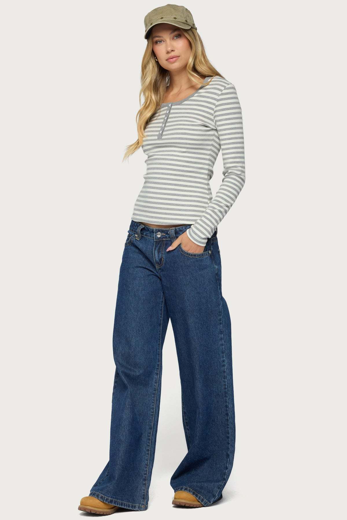 Roma Striped Henley Top - GRAY-MELANGE