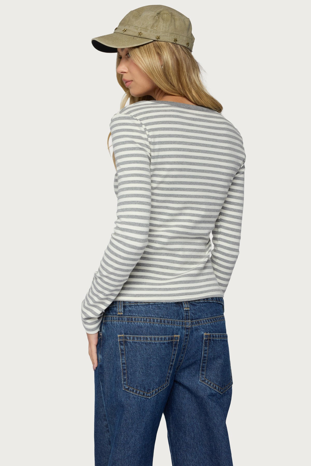 Roma Striped Henley Top - GRAY-MELANGE