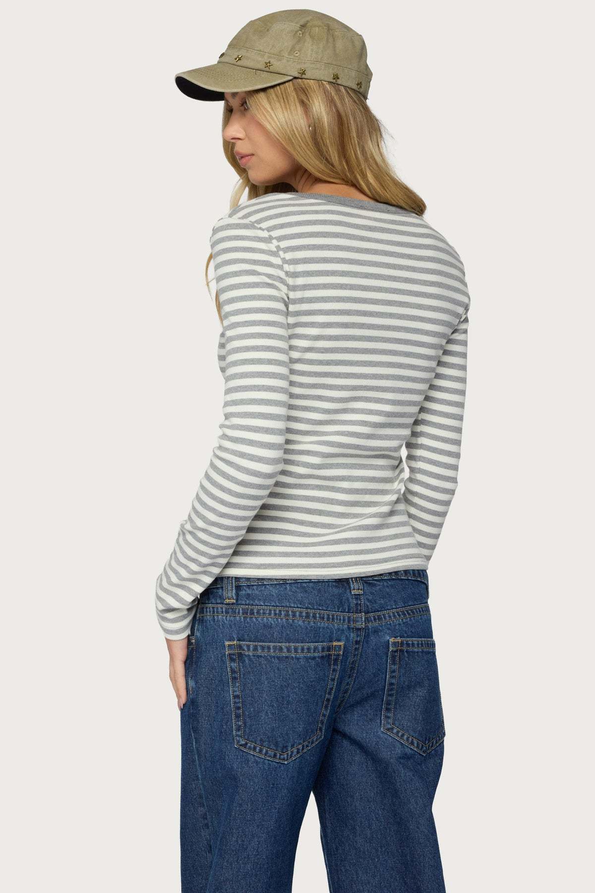 Roma Striped Henley Top - GRAY-MELANGE